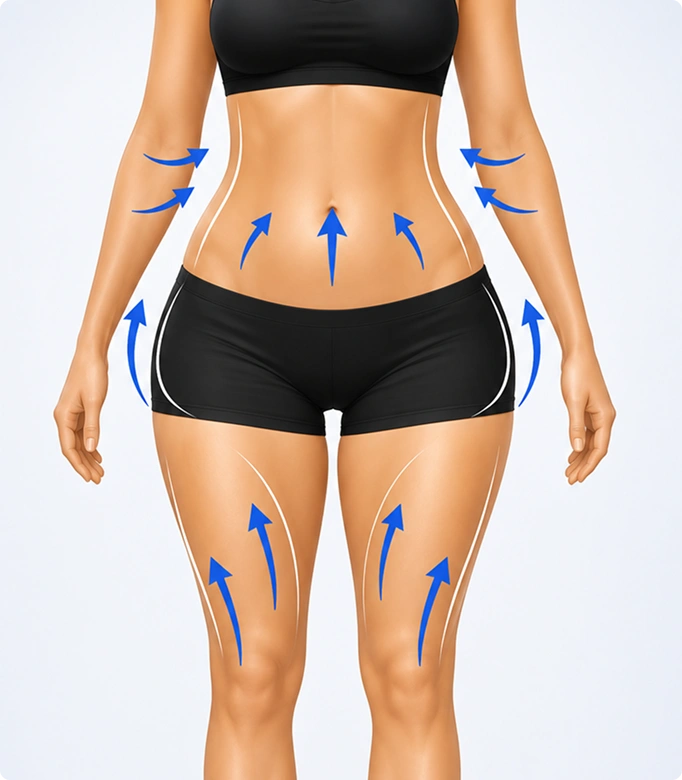 Post weight loss body lift procedure showing excess skin around the abdomen for contouring.