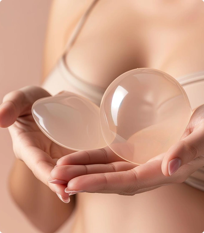Breast augmentation using silicone implants, demonstrating implant size and placement for a natural look.