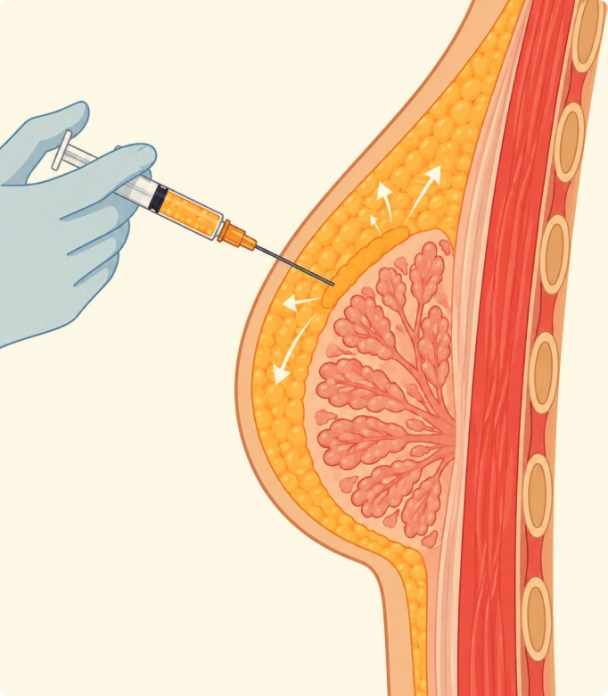 Fat grafting to breast procedure using a syringe to enhance breast volume and shape.