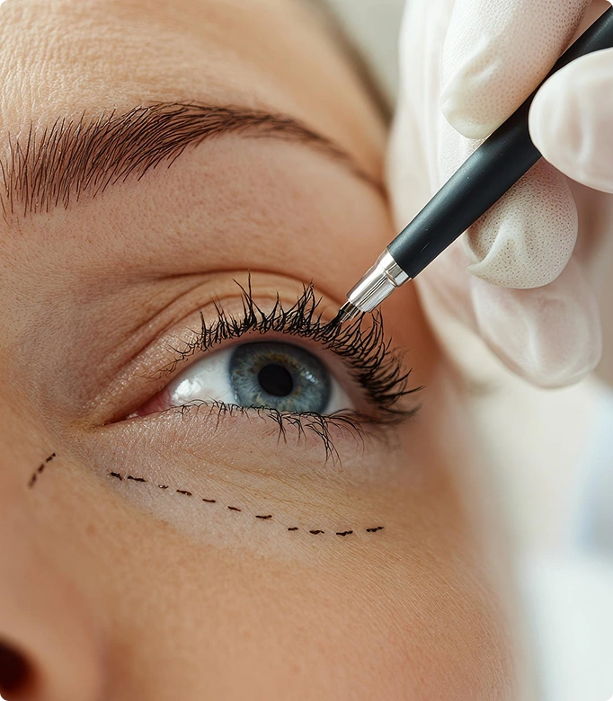 Blepharoplasty preparation with eyelid markings.