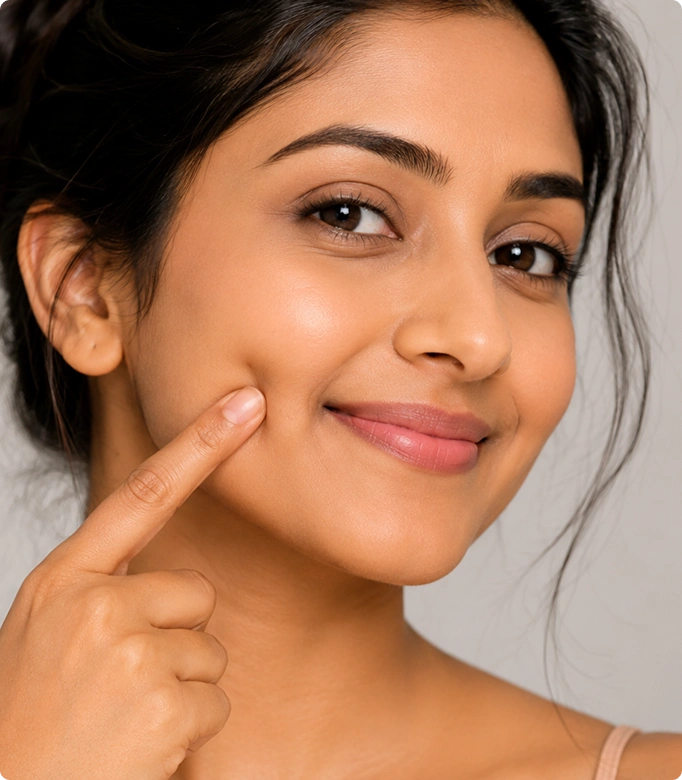 Dimple creation procedure showcasing a natural dimple on a smiling woman’s cheek.