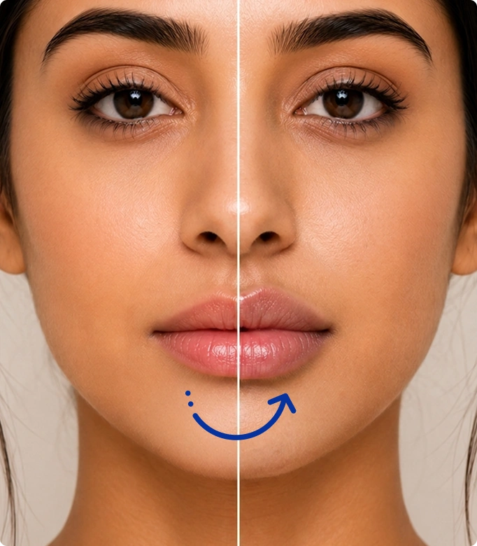 Lip augmentation before and after showing enhanced lip volume and shape.