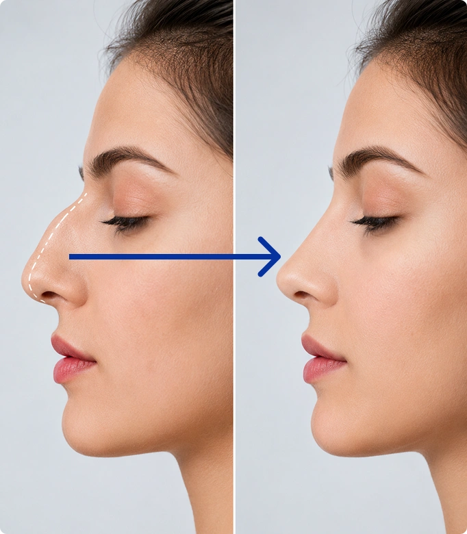 Nose correction procedure showing before and after results of reshaped nostrils.