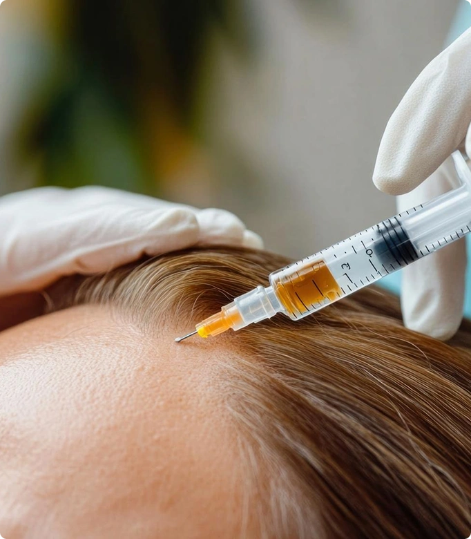 Preparing stem cell injection therapy with a syringe for medical treatment.
